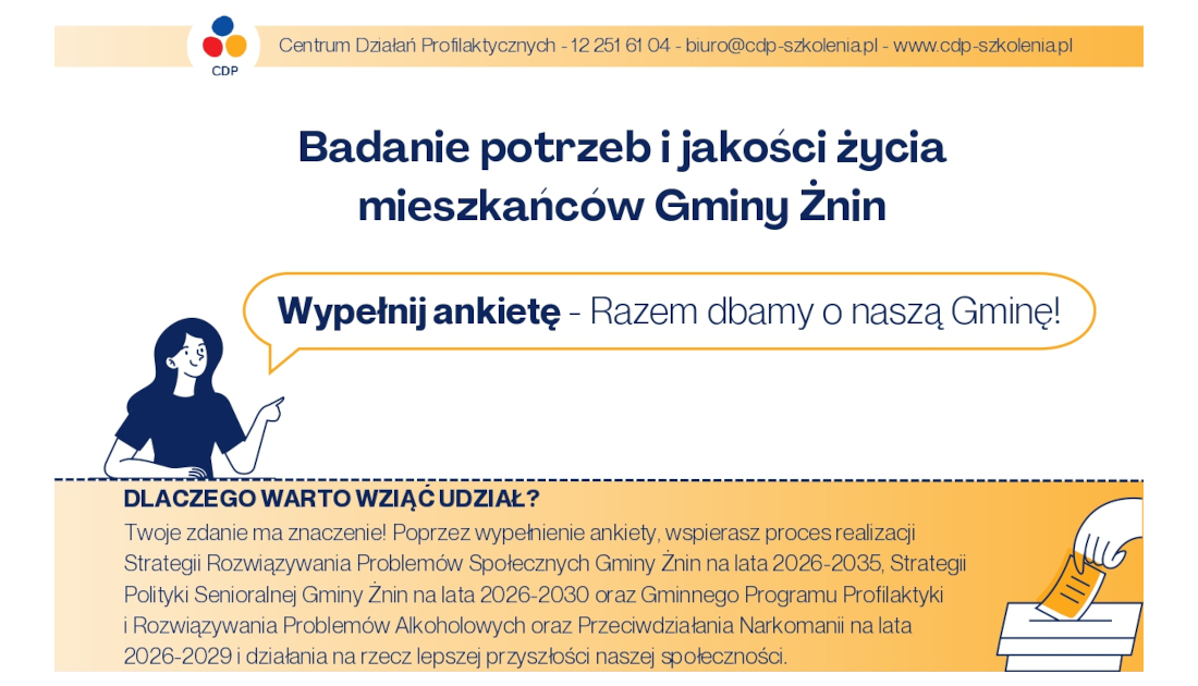 Zdjęcie: Badanie potrzeb i jakości życia mieszkańców Gminy Żnin